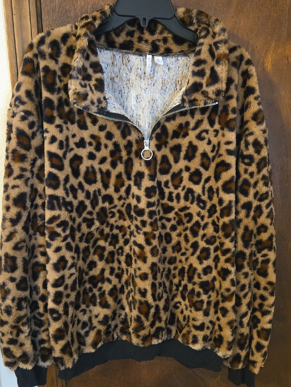 Cato Leopard Print Teddy Quarter-Zip Jacket - Brown/Black